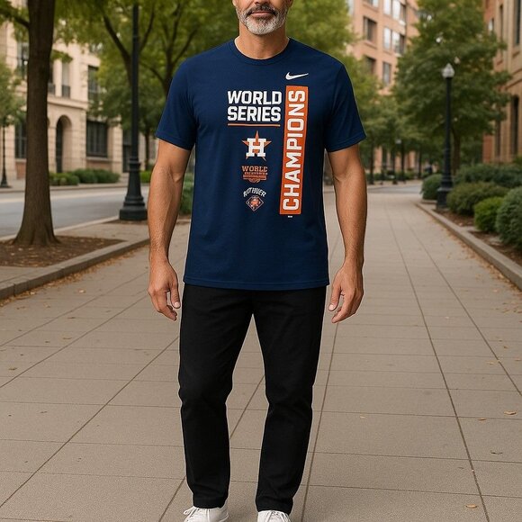 Nike Houston Astros World Series Champions T-Shirt Mens XXL Navy Dri-Fit MLB Bas - Picture 3 of 6